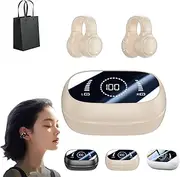 Morrat Ear Clip Headphones, Bluetooth Ear Clips, with LED Digital Display 50H Playtime Lightweight Comfort Bluetooth Earbuds for Workout, Hanging Ears (Yellow)