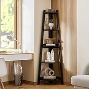 [OIKITURE] Ladder Shelf 5 Tier Corner Bookshelf Home Book Shelf Display Stand Shelf Black