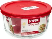 Pyrex Simply Store 4-Cup Single Glass Food Storage Container with 4 Cup, Red