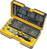 Felo ERGONIC K BOX 20 PC SET: Ratchet Set, 1/4" Drive, 20 Piece, Multi, Ergonomic, Plastic, 5-1/4" Drive Sockets, 7MM-13MM, 12 Bits, Pozidriv, Slot, Phillips, Torx