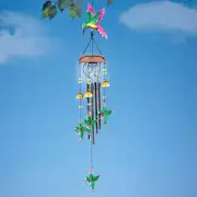 Solar Hummingbird Wind Chime w/ LED Crackle Glass Ball Mobile Porch Garden Decor
