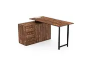 Costway L-Shaped Industrial Desk Reversible Corner Computer Table w/Storage & Charging Station Office Workstation