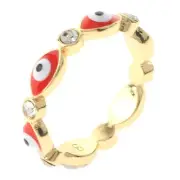 Gold Tone Gold Plated Ring With Evil Eye & Clear Rhinestone BSG744-RD8