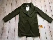 WITCHERY Classic Long Army Military Green Double Breast Trench Jacket Coat XL❄️