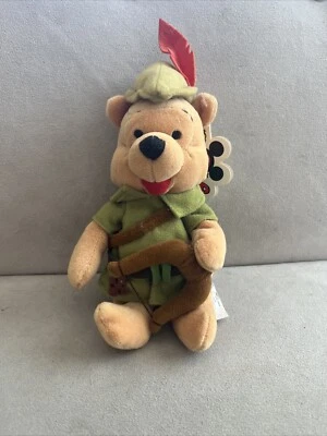 Winnie the Pooh Robin Hood 8" Mini Bean Plush Disney Store Vintage NOS