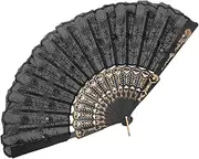 Yardwe Black Folding Fan with Sparkling Sequin Embellishments for Weddings Dance Parties and Cultural Celebrations Traditional Chinese Artistry
