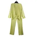 NWT Kasper 2Pcs Casual Pants Suit Set Women’s 6 Green Linen Blend Long Sleeve