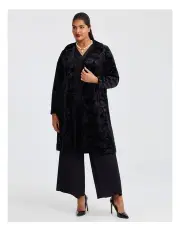 [Taking Shape] Rose Embossed Velvet Opera Coat in Black