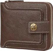 [YEMYLEOU] Genuine Leather Zipper Wallet for Men Large Capacity ID Window Card Case with Coin Pocket (Coffee), Brown, Minimalist