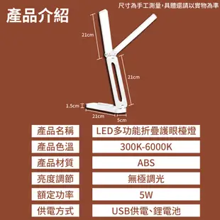 【插電款】LED雙頭折疊護眼檯燈 可調色溫 折疊收納 LED 充插兩用 檯燈 三色調光 雙頭檯燈 (3折)