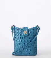 NWT Brahmin Marley Vibrant Azure Melbourne Croc Leather Crossbody blue