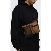 Mens Cross Body Multi Pocket Bag In Tan