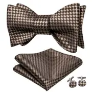 Silk Self Tie Bow Ties for Men Adjustable Men's Bowtie Handkerchief Bronze