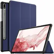 For Samsung Galaxy Tab S8+ /S8 Plus SM-X800 /X806 12.4 inch Case Folio Leather Smart Magnetic Flip Stand Case Cover (Navy Blue)