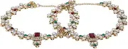 [Samyuktha] Green, Red Non Precious Metal Anklet for Women, Adjustable, Metal, no gemstone