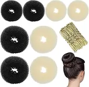 58 Pcs Brown Beige Hair Bun Donut Sets, Ring Style Donut Bun Shaper, 8 Hair Doughnuts for Buns with 50 Hairs Pins, Donuts Maker for Dancer Ballerina Girls Kids Women DIY Chignon HairStyles