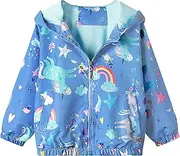 [JinBei] Jackets Girls Jacket Baby Kids Hooded Sweat Jacket Hooded Jacket Cartoon Print Windproof Coat Wind Jacket Transition Jacket Spring Autumn Outwear Softshell Jacket Rain Jackets 1-7 Years