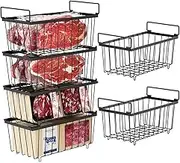 6 Pack Stackable Freezer Organiser Bins, Deep Chest Freezer Baskets with Handles, Black Storage Container for 7 Cu.Ft, Prevent Frozen Food Waste