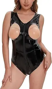 [GRRKDFQ] Women's Erotic Costumes Zipper Crotch Open Breasted Erotic Jumpsuit