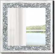 Crystal Crush Diamond Sparkly Square Silver Mirror for Wall Decoration