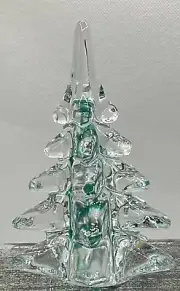 Vintage Christmas Tree Hand Made Crystal Swirl Art Glass NIB