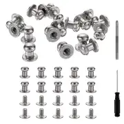 30 Pcs Round Head Button Studs 6mm Leather Punch Screwdriver, Silvery White
