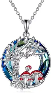 Sterling Silver Tree of Life & Mushroom Pendant Necklace - Unique Gift for Her