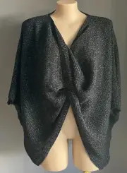 TAKING SHAPE Black & Silver Thread Knit Twist Front Poncho OSFA - NWT!