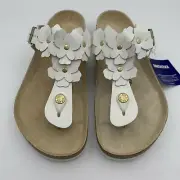 Birkenstock New w/ Box Gizeh Flower Embellishment White Leather Reg Select Size