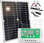 20 Watt 12 Volt Solar Panel Kit Monocrystalline Solar Panel + 10A PWM Charge Controller + Battery Clips 22% High-Efficiency for RV Boats Trailer Off-Grid System Green 10A Controller