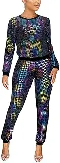[WOKANSE] Two Piece Outfits Tracksuit Set Women Solid Tie Crop Top and Pants Jumpsuit
