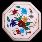 18'' antique white Marble side Center Table Top multi Stone Inlay malachite w2