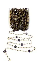 3mm Faceted Amethyst Alternate Rosary Chain, 24K Gold Plated, Rondelle Beads