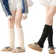 [Onperpoe] 2 Pairs Leg Warmers, 80s Knitted Leg Warmer, Lady Fashion Long Boot Cuff Knee Socks, Fashion Cream Leg Warmers for Y2k Ballet Dance Skating Yoga (Black + White), black+white, 6 1/8