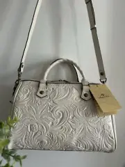 NWT Patricia Nash Skye Latte Italian Tooled Leather Satchel