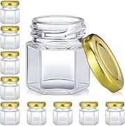 PARTY BESTBUY 10PCS Hexagon Glass Honey Jars, 1.5oz/45ml Mini Glass Jars with Lids, Mini Candy Jars with Gold Lids, Clear Storage Canning Jar for Candle Making,Spices,Baby Shower,Wedding,Party Favors