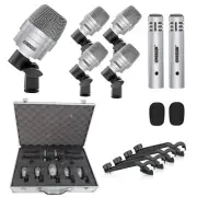 5 Core Drum Microphone Kit 7 Piece Full Metal Dynamic Wired Drums Mic Set for Dr