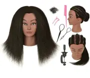 RIHANNAHAIR Mannequin Head with 100% Human Hair Manikin Cosmetology Makeup Dark