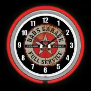 15" DADS GARAGE Full Service Sign Double Neon Clock Red We'll Fix It
