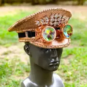 Pink Steampunk Sequin Hat Burning Man Christmas New Year Party Hat W/Goggles