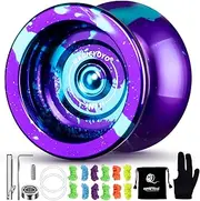 Dual Purpose Yoyo N11-Plus Responsive Yoyo for Kids, Professional Yoyo with Unresponsive Bearing for Advanced Player Adults + Removal Bearing Tool + Yoyo Glove+ Yoyo Bag +12 Yoyo Strings - Purple Blue