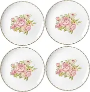 Bicuzat Vintage Floral Flowers Pattern Ceramic Salad Plates, Pasta Plates, Fruit Plates, Appetizer Plates, Dessert Dishes,Dinner Plates, Holiday Plates, Home Decoration, Set of 4-Rose