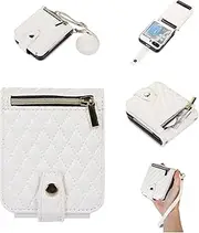 [Asuwish] Phone Case for Samsung Galaxy Z Flip 5 5G 2023 Wallet Cover and Zipper Card Holder Slot Cell Accessories Wrist Strap Lanyard Stand Flip Mobile Leather ZFlip5 Z5 G Flip5 5Z G5 Women Men White