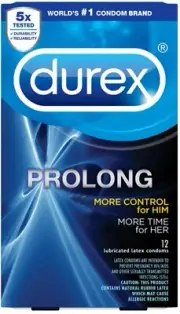 Durex Condom Prolong Natural Latex Condoms 12 Ct Ultra Fine ribbed and dotted..+