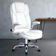 [Artiss] Executive Office Chair Computer Gaming Chairs PU Leather Tilt White