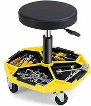 Costway 150 kg Capacity Pneumatic Rolling Mechanic Stool, Adjustable Roller Seat with Padded Seat, Tool Tray and 4 Universal Casters, Rolling Stool Chair for Garage (Black + Yellow)