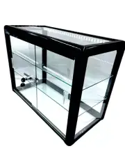 Elegant Black Aluminum Display Table Top Tempered Glass Showcase with LED Lights