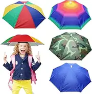 MUFEKUM 4 Pack Umbrella Hats, 20.5" Hands-Free Head Umbrella Hats for Kids, Folding Waterproof Umbrella Cap With Head Strap for Outdoor Party, Fishing, Sun, Rain, Beach, Golf, Hiking