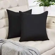 Set of 2 Pillow Covers Rustic Linen Decorative Square 2 Packs, 18" x 18" Black