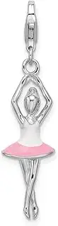 [JewelryWeb] 925 Sterling Silver Polished Fancy Lobster Closure 3 D Enamel Ballerina With-Lobster Clasp Charm Pendant Necklace 37x9mm